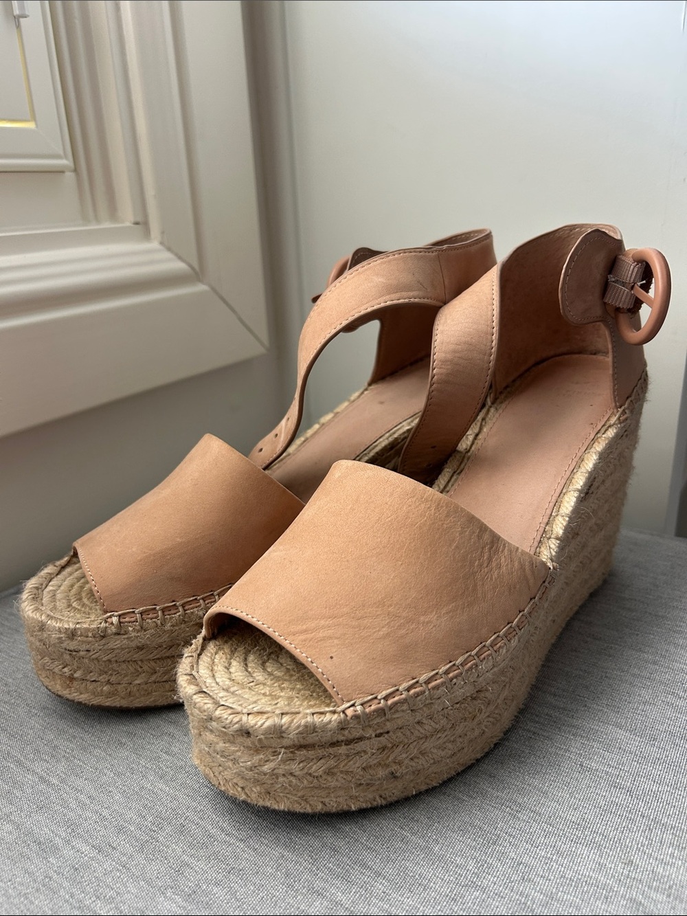 Marc Fisher Espadrille Platform Wedge Sandals in Tan